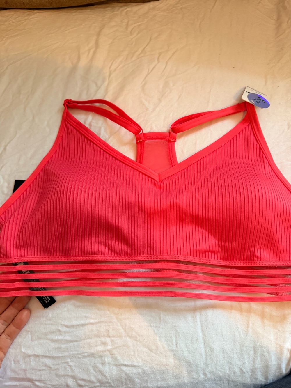 PINK Victoria's Secret Coral Ribbed Strappy Sports Bra